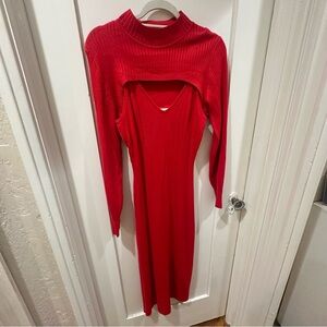 Red 2 piece Sweater Dress Long Sleeve